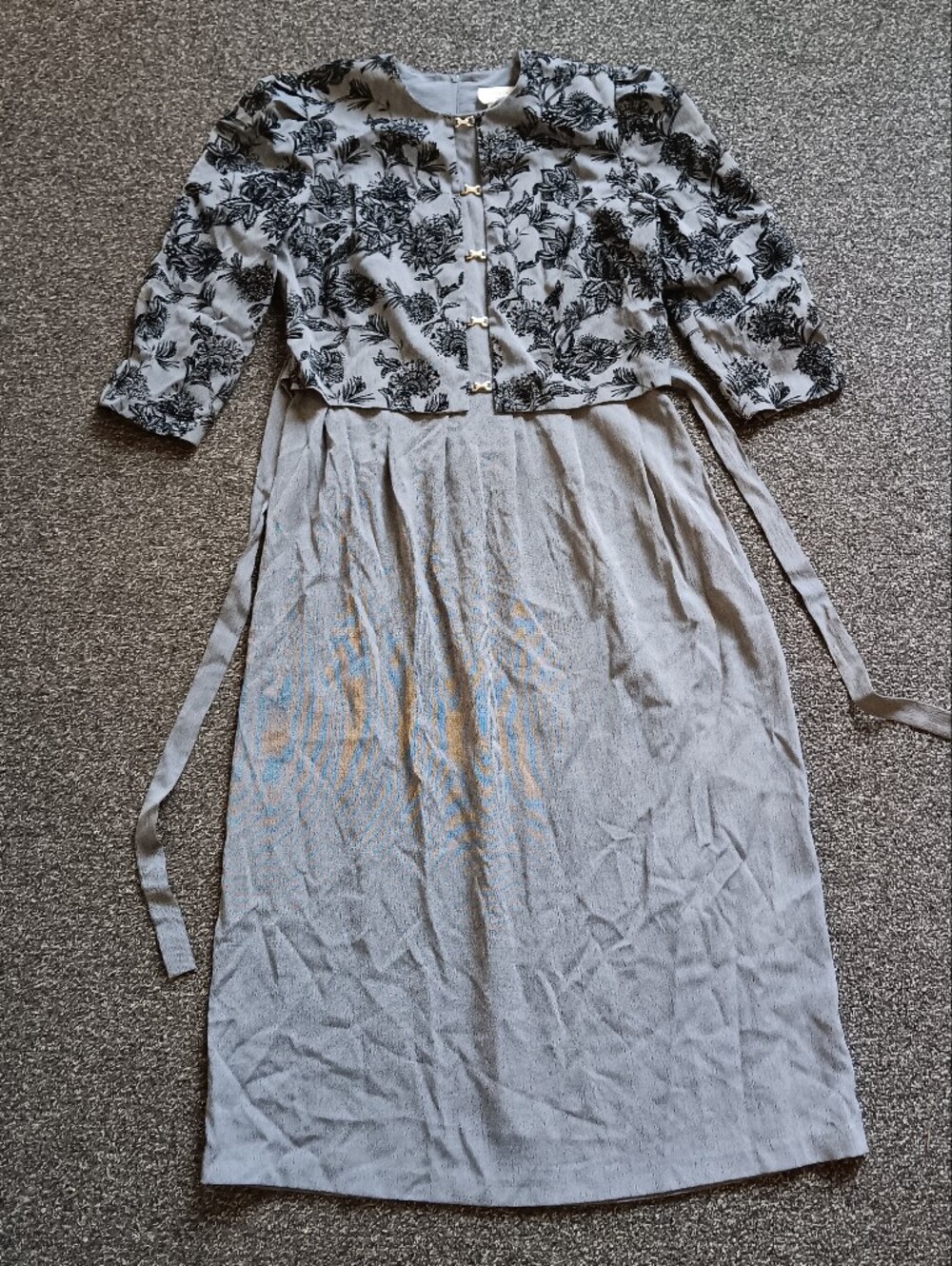 Vintage Academia Miss Dorby Velvet Burnout Black & Gray Maxi Dress Womens Sz 8 - Picture 7 of 13